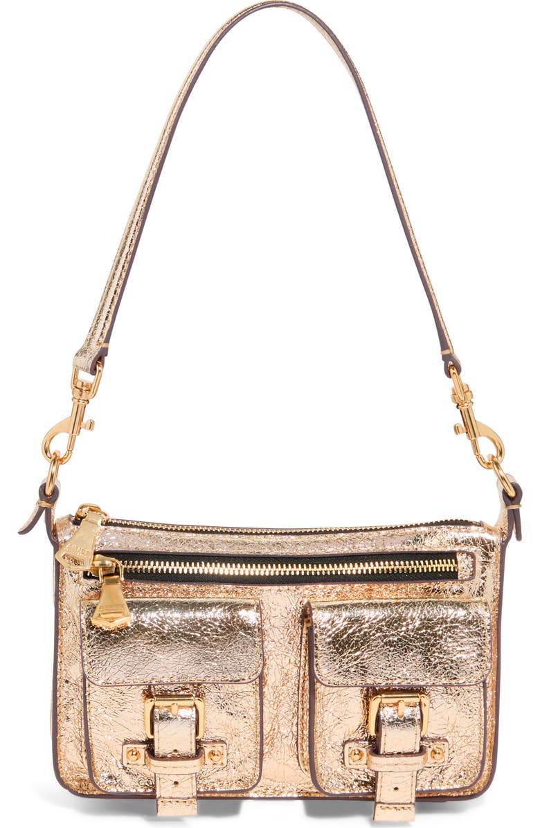 AIMEE Mini Saddle Up Convertible Leather Crossbody Bag, Alternate, color, Crinkled Gold
