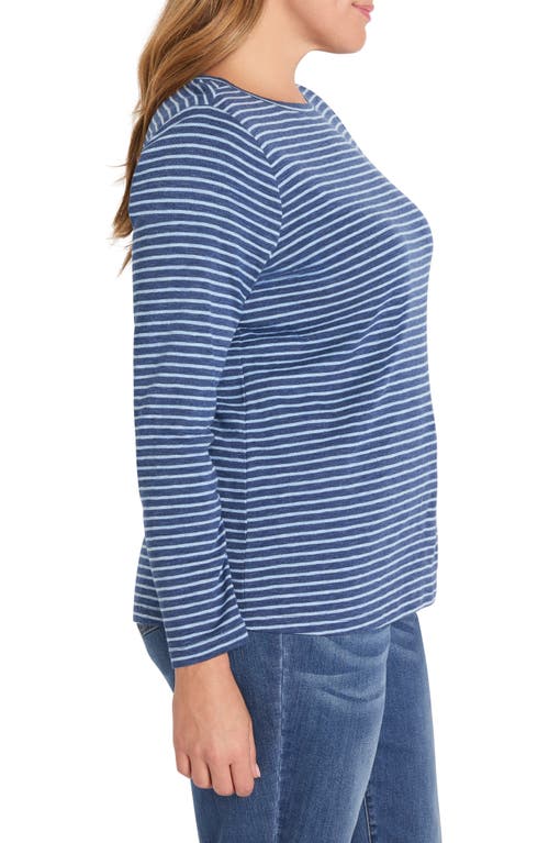 Nzt By Nic+zoe Stripe Long Sleeve Cotton Blend T-shirt In Blue