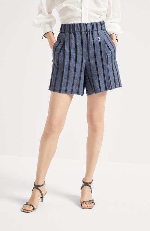 Brunello Cucinelli Dazzling Embroidery Baggy Shorts In Denim