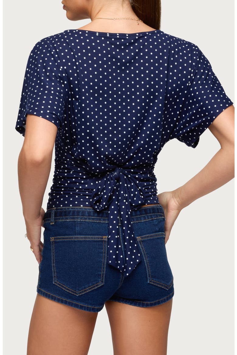 Abriana Polka Dot Ruched Waist Top, Alternate, color, NAVY-AND-WHITE