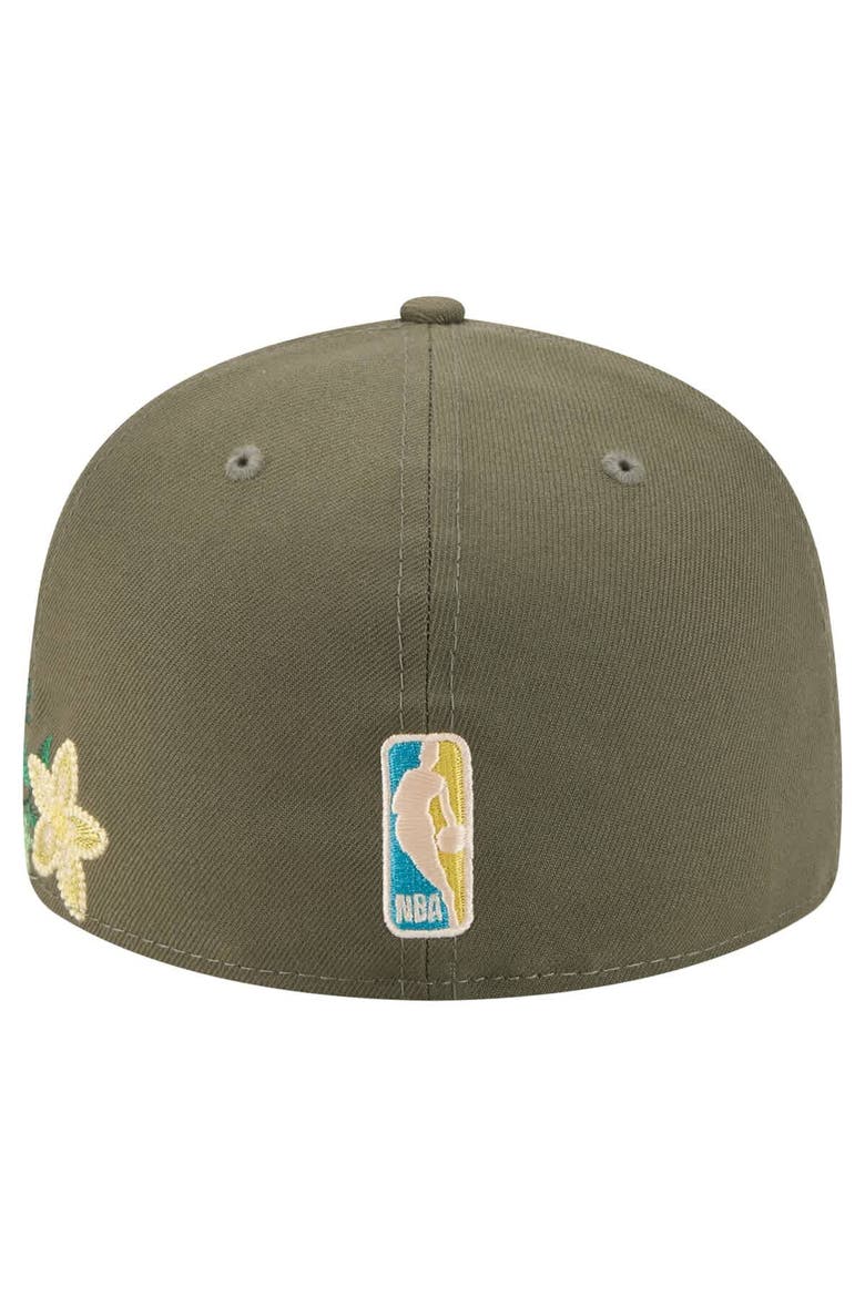 Men's New Era Olive Boston Celtics Tonal Florals 59FIFTY Fitted Hat, Alternate, color, Olive