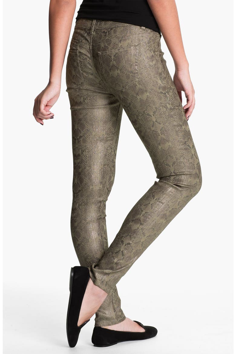 Metallic Snake Print Skinny Jeans, Main, color, CREAM BOA