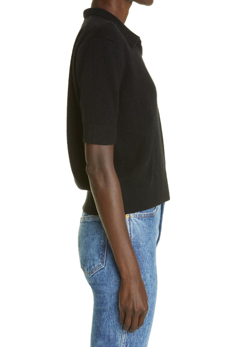 Khaite Jo Shrunken Stretch Cashmere Polo Sweater, Alternate, color, Black