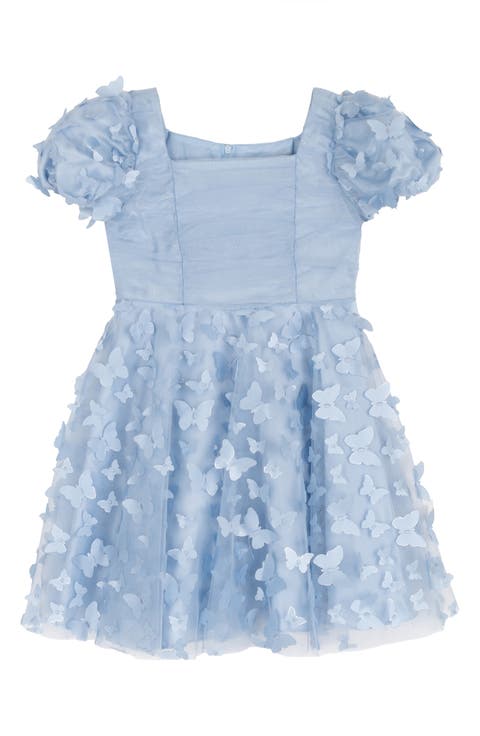 Kids' 3D Butterfly Mesh Party Dress