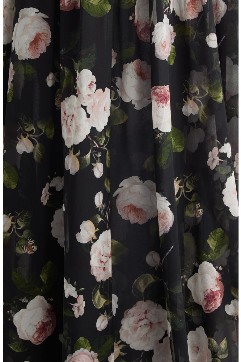 Floral Off the Shoulder Silk Chiffon Gown, Alternate, color, BLACK MULTI