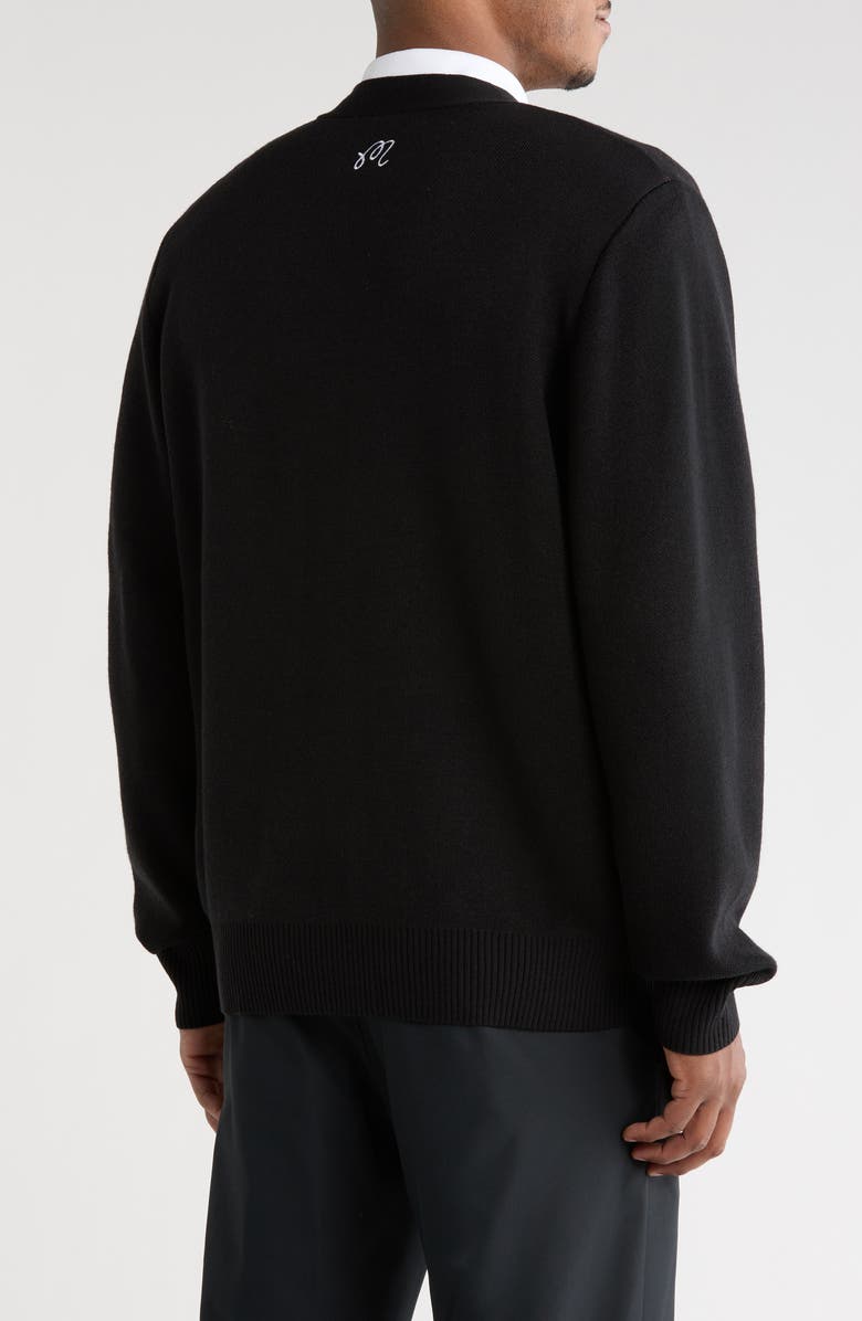 Malbon Golf Kingston Wool Blend Graphic Cardigan, Alternate, color, Black