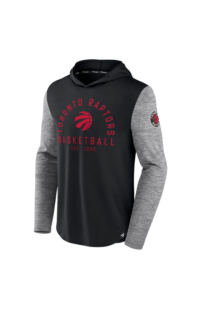 FANATICS Men's Fanatics Branded Black/Heathered Charcoal Toronto Raptors Deep Rotation Performance Pullover Hoodie, Alternate, color, 
