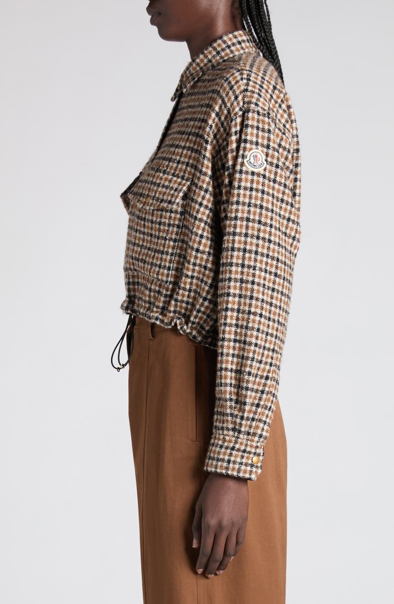 Moncler Houndstooth Wool Blend Blouson Jacket, Alternate, color, Brown/ Beige Check