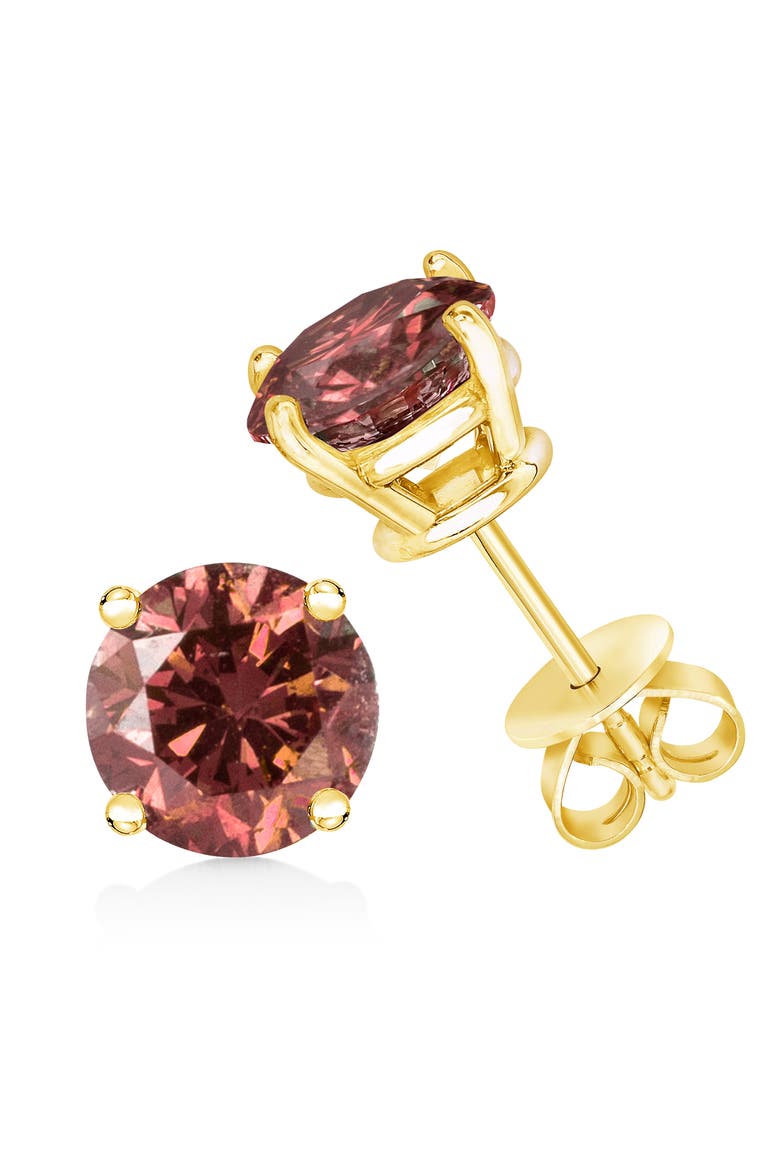 14K Gold 1/3 Cttw Round Pink Diamond Solitaire Stud Earrings, Alternate, color, Yellow