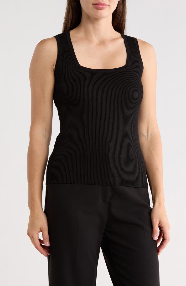 T Tahari Square Neck Tank, Main, color, Black