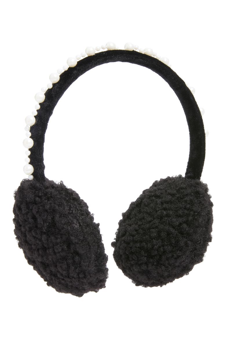 Kids' Faux Fur Earmuffs with Imitation Pearl Band, Main, color, BLACK