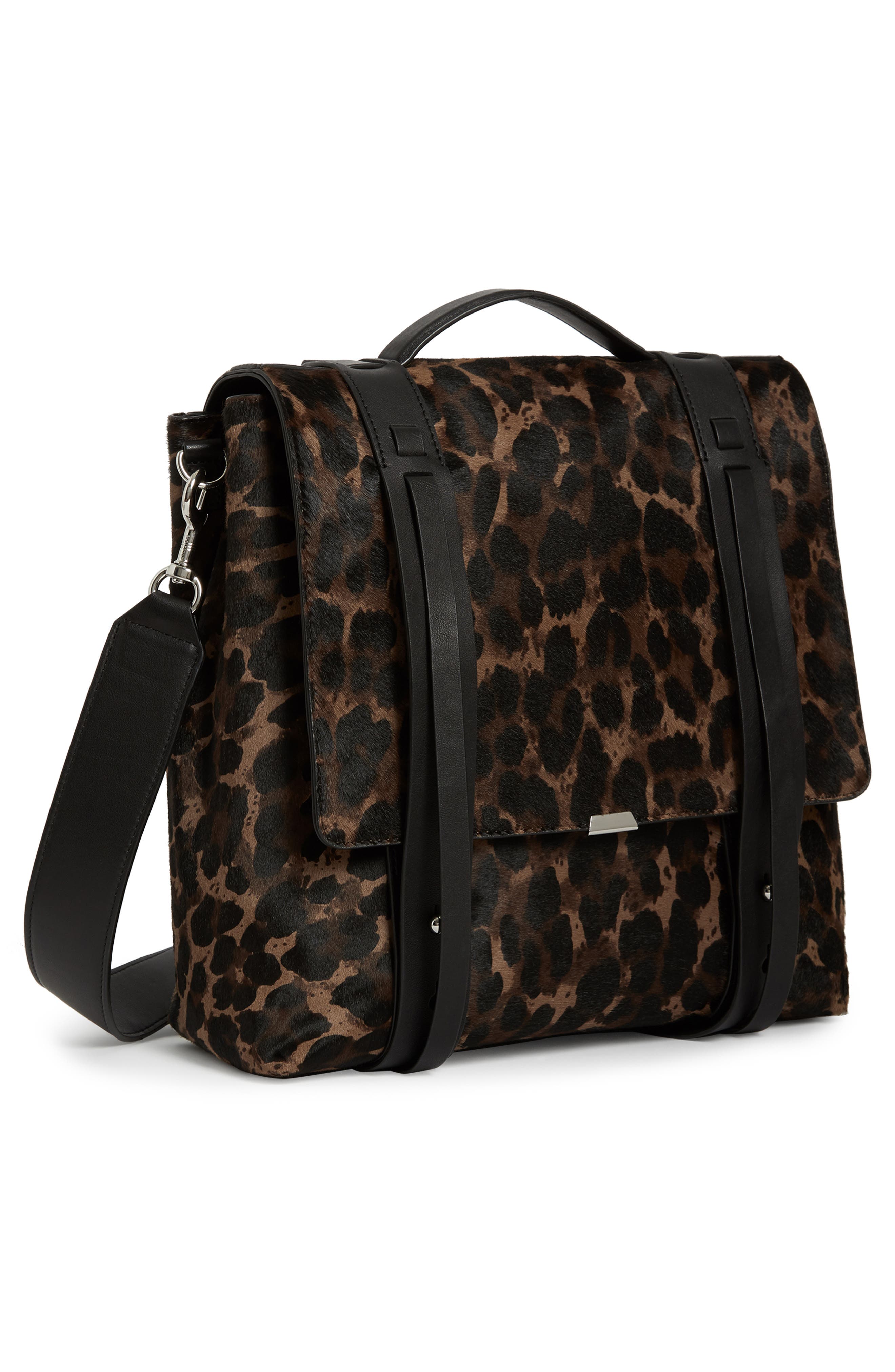 AllSaints Kim Leopard Print Genuine Calf Hair Backpack, Alternate, color, 