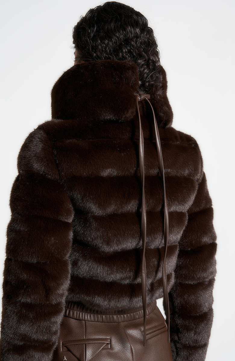 Manière De Voir Ama Plush Ribbed Jacket with Neck Scarf, Main, color, Brown