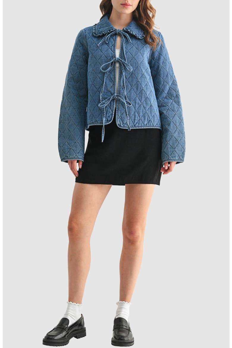 Tie Front Quilted Denim Jacket, Main, color, DENIM