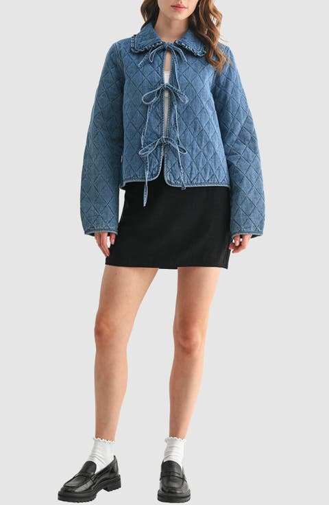 Tie Front Quilted Denim Jacket