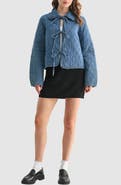 All in Favor Tie Front Quilted Denim Jacket