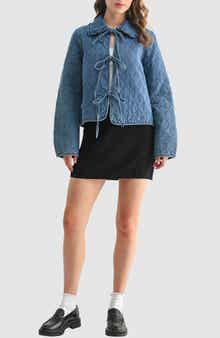 All in Favor Tie Front Quilted Denim Jacket
