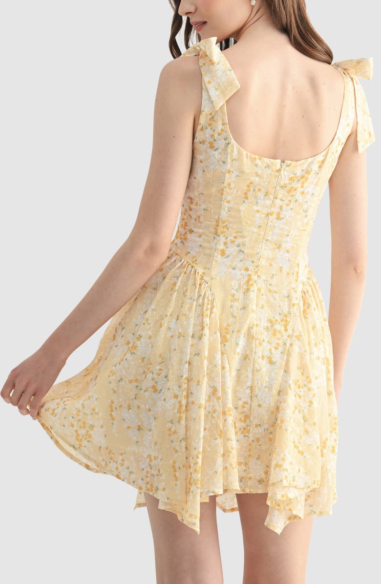 All in Favor Floral Tie Strap Minidress, Alternate, color, Yellow Floral