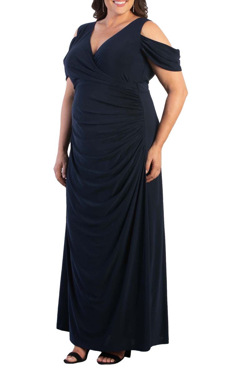 Gala Glam Cold Shoulder Gown, Alternate, color, NOCTURNAL NAVY