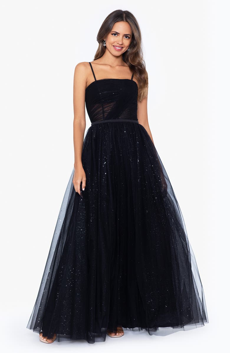 Betsy & Adam Glitter Mesh Gown, Alternate, color, 