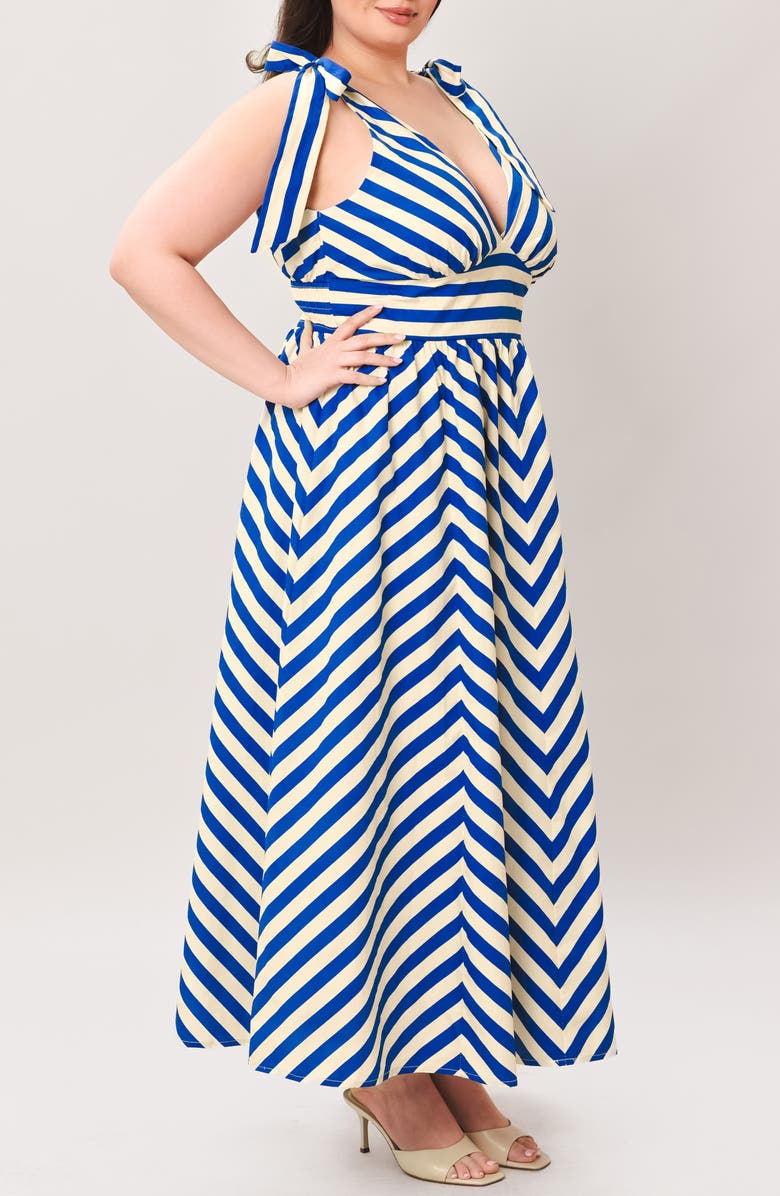 FLYING TOMATO Stripe Tie Strap Cotton Maxi Dress, Alternate, color, Ivory Blue