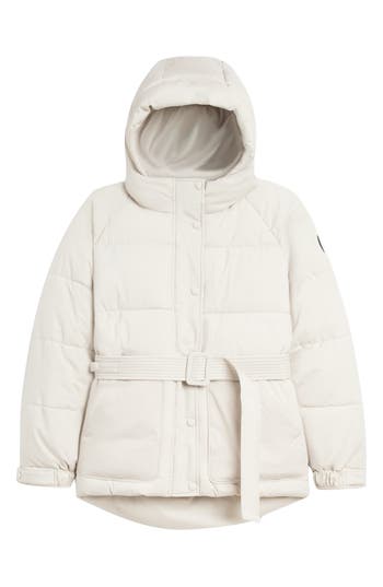 Noize Belted Oversize Hooded Puffer Coat In Neutral