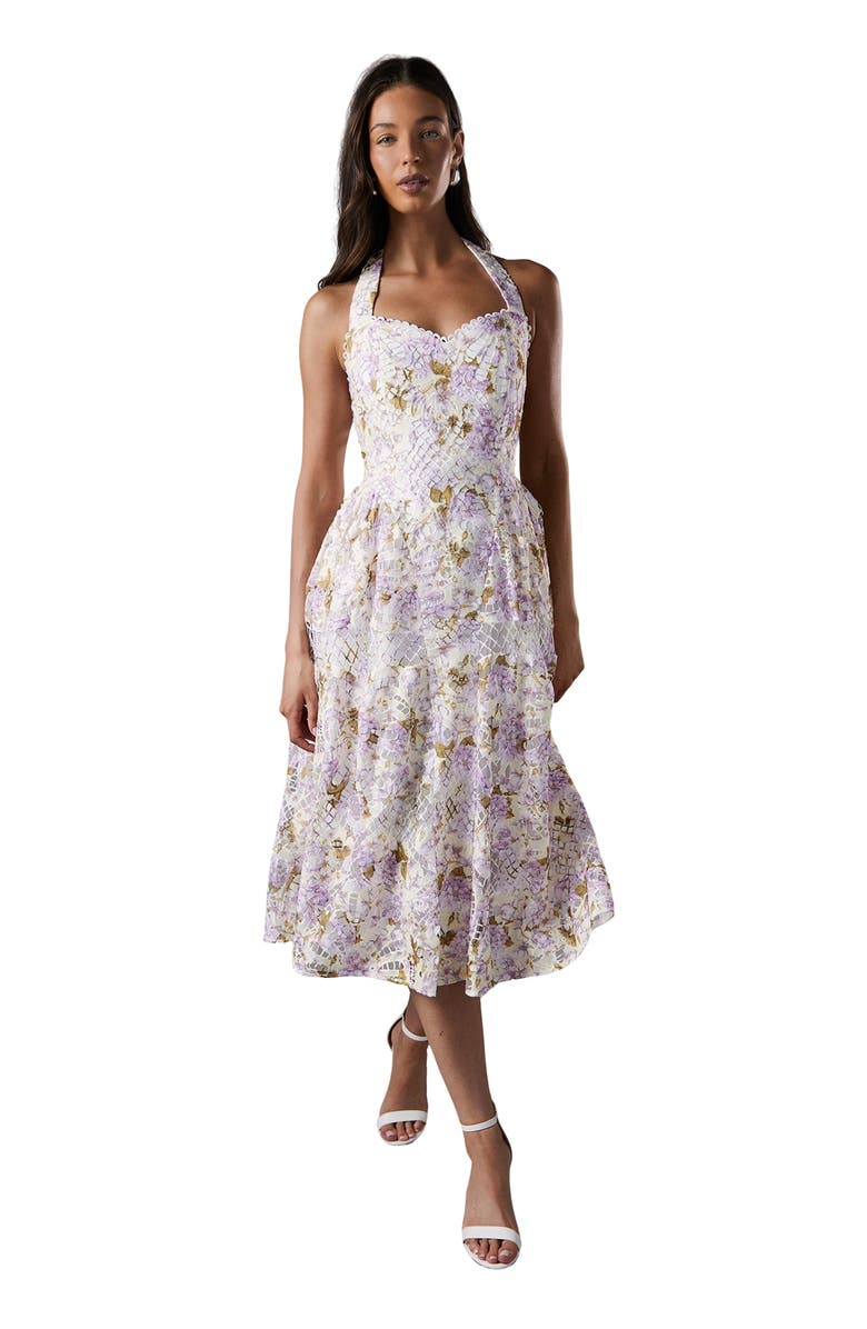 Coast Printed Lace Halter Neck Midi Dress, Main, color, White
