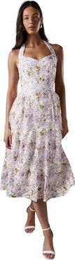 Coast Printed Lace Halter Neck Midi Dress