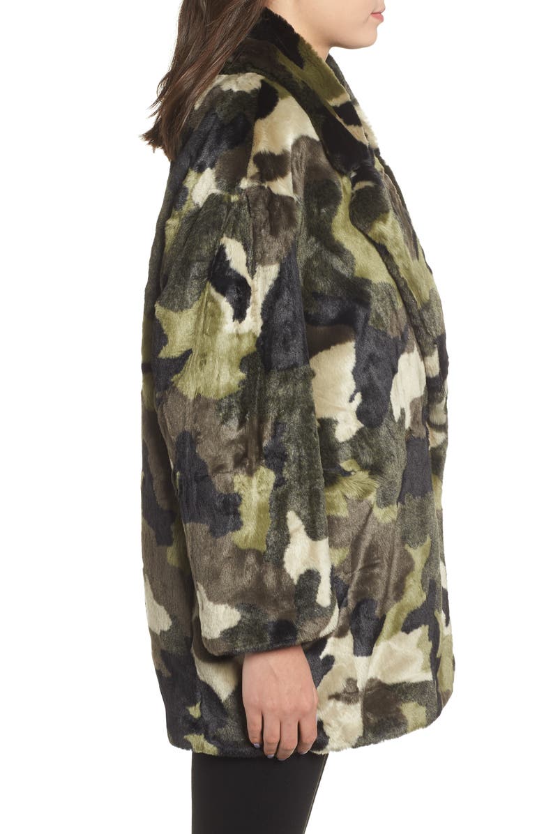 NVLT Camo Print Faux Fur Coat, Alternate, color, 