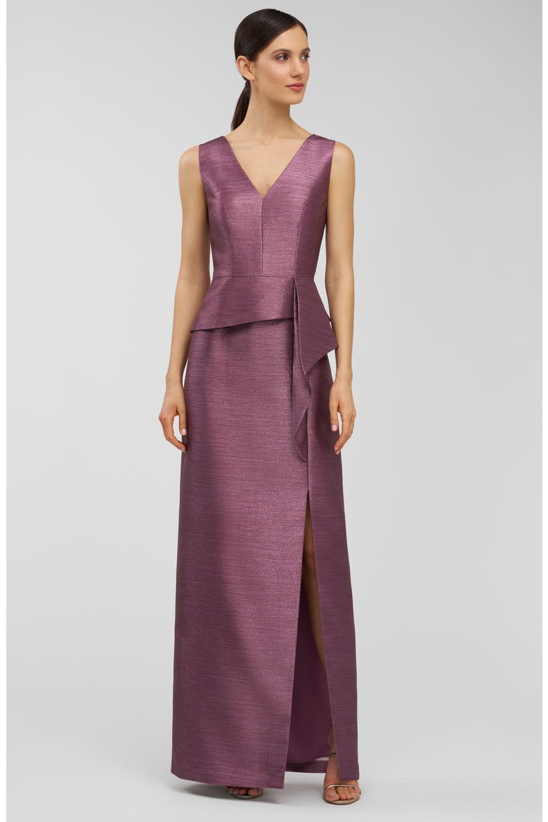 Octavia Metallic Column Gown, Alternate, color, DEEP MINK