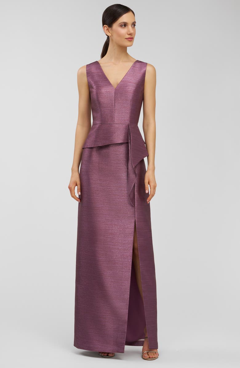 Kay Unger Octavia Metallic Column Gown, Alternate, color, Deep Mink