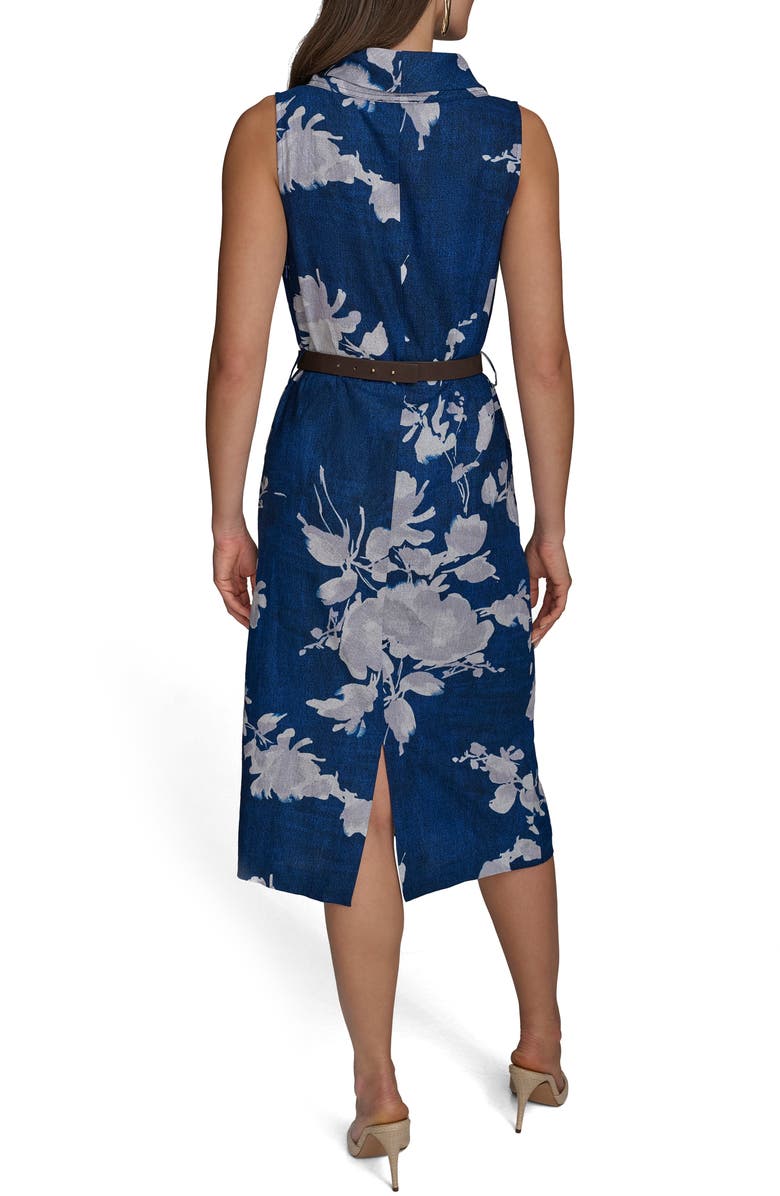 Donna Karan New York Floral Sleeveless Linen Blend Sheath Dress, Alternate, color, Marbella M