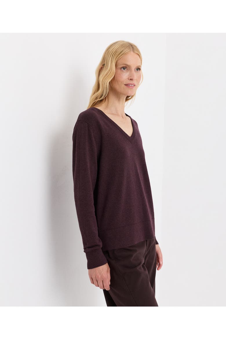 Organic Cotton Essential V-Neck Sweater, Alternate, color, Plum Heather