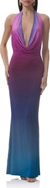AFRM Imade Plunge Halter Neck Ombré Maxi Dress
