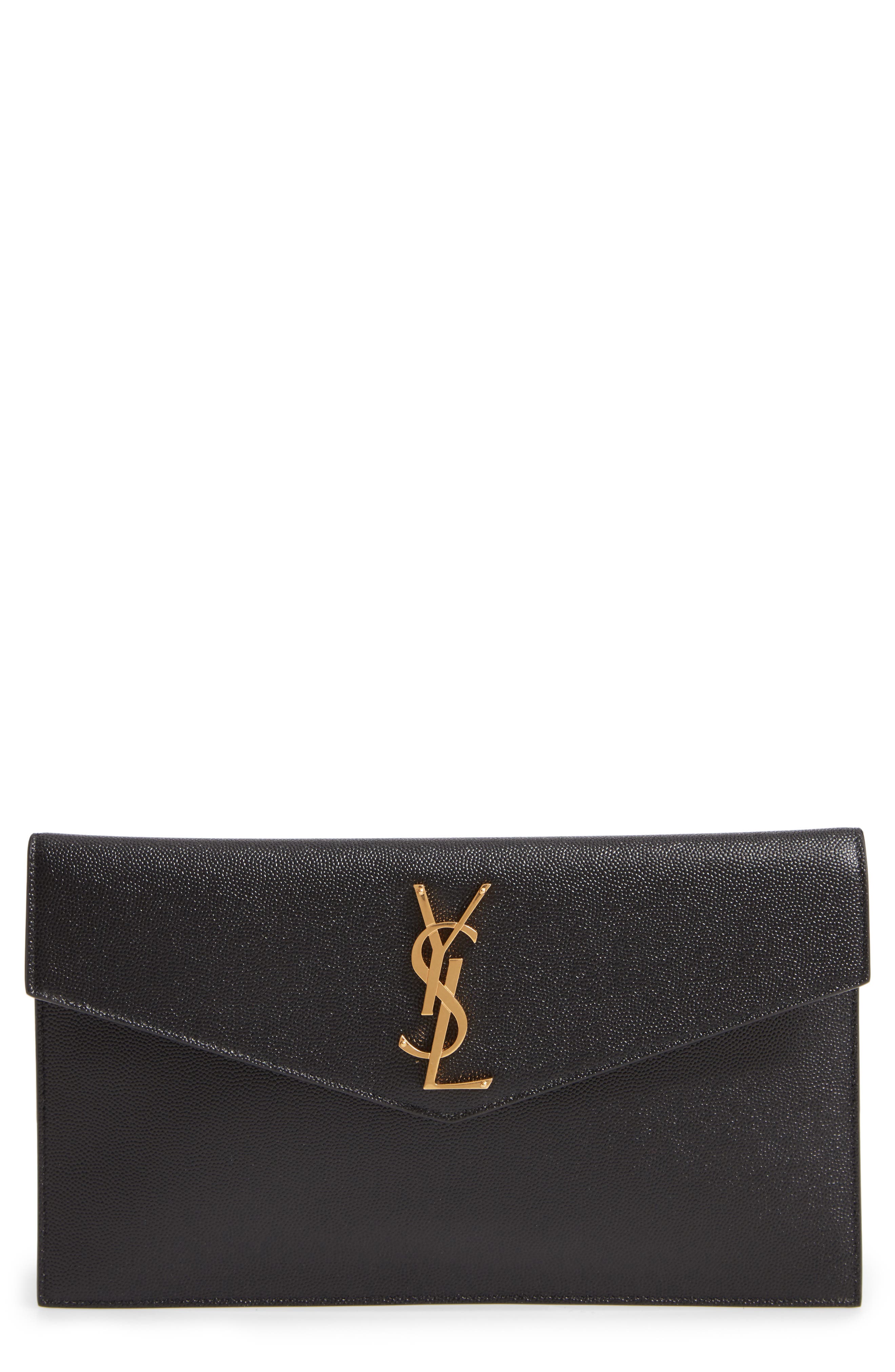 Saint Laurent Uptown Calfskin Leather Envelope Clutch, Main, color, 