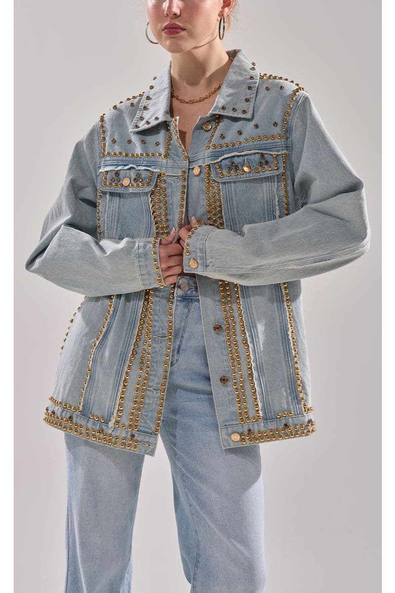 SABLE-DENIM STUDDED JACKET - DENIM / S / DENIM, Main, color, DENIM
