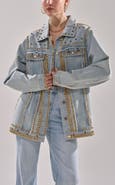 AZALEA WANG SABLE-DENIM STUDDED JACKET - DENIM / S / DENIM