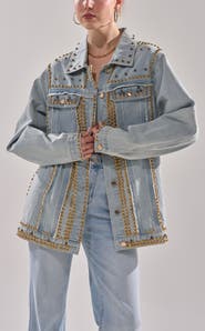 AZALEA WANG SABLE-DENIM STUDDED JACKET - DENIM / S / DENIM