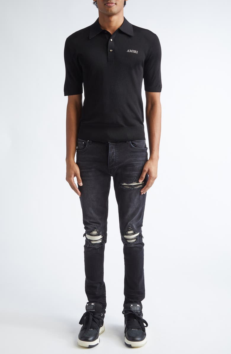 AMIRI MX1 Ultrasuede Patched Skinny Jeans, Alternate, color, Vintage Black
