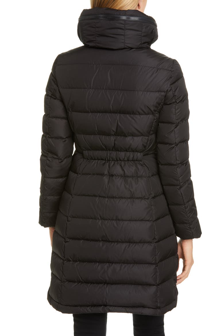 Flammette Water Repellent Long Hooded Down Coat, Alternate, color, BLACK