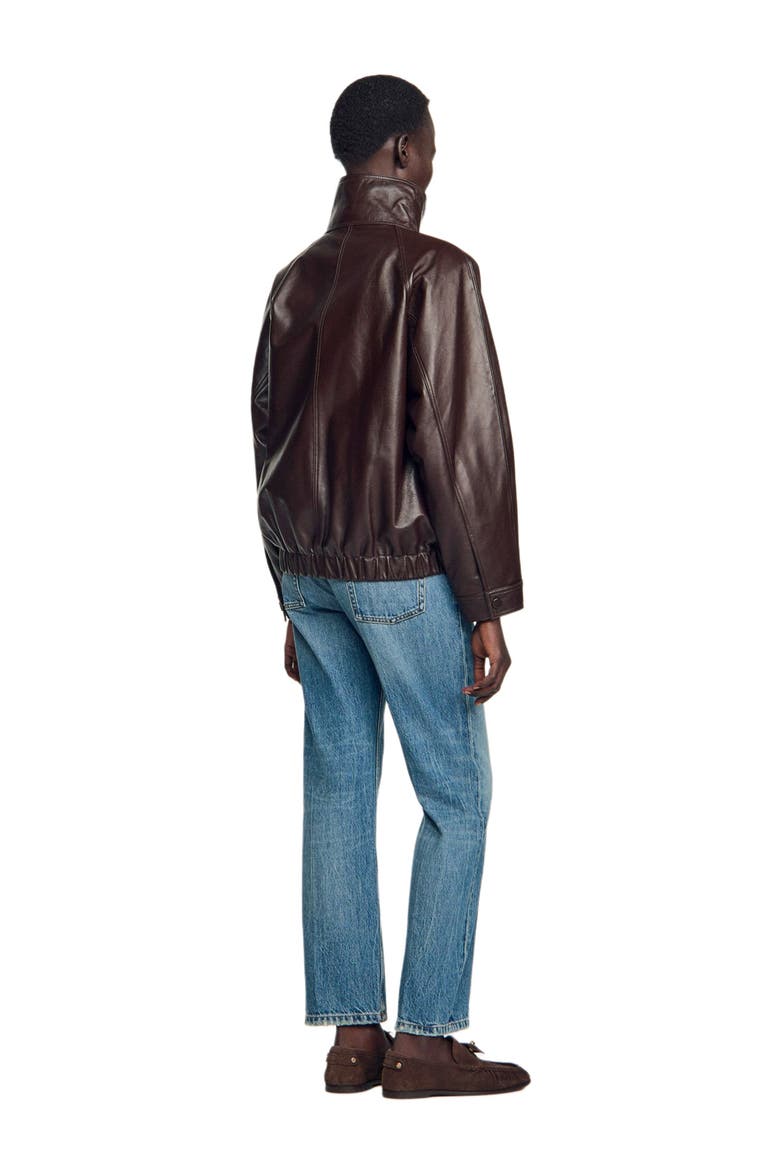 Oversized leather jacket, Alternate, color, Brown