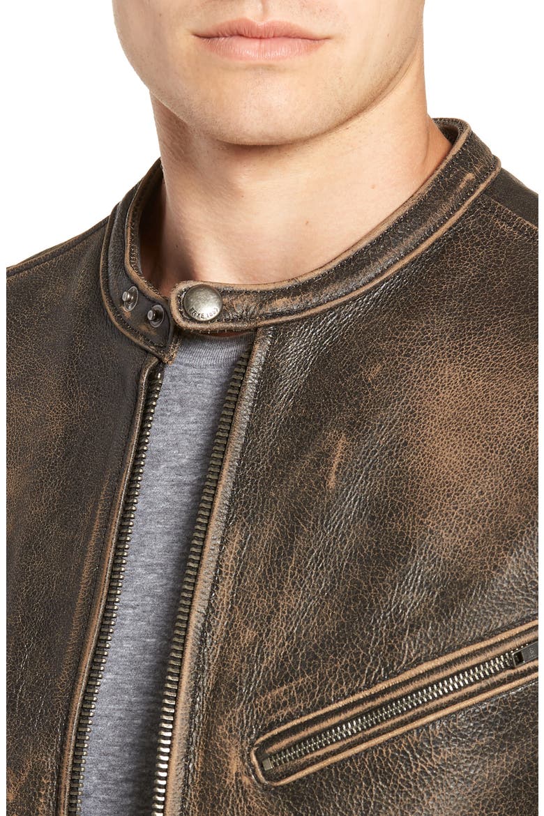 Calfskin Leather Racer Jacket, Alternate, color, VINTAGE BLACK