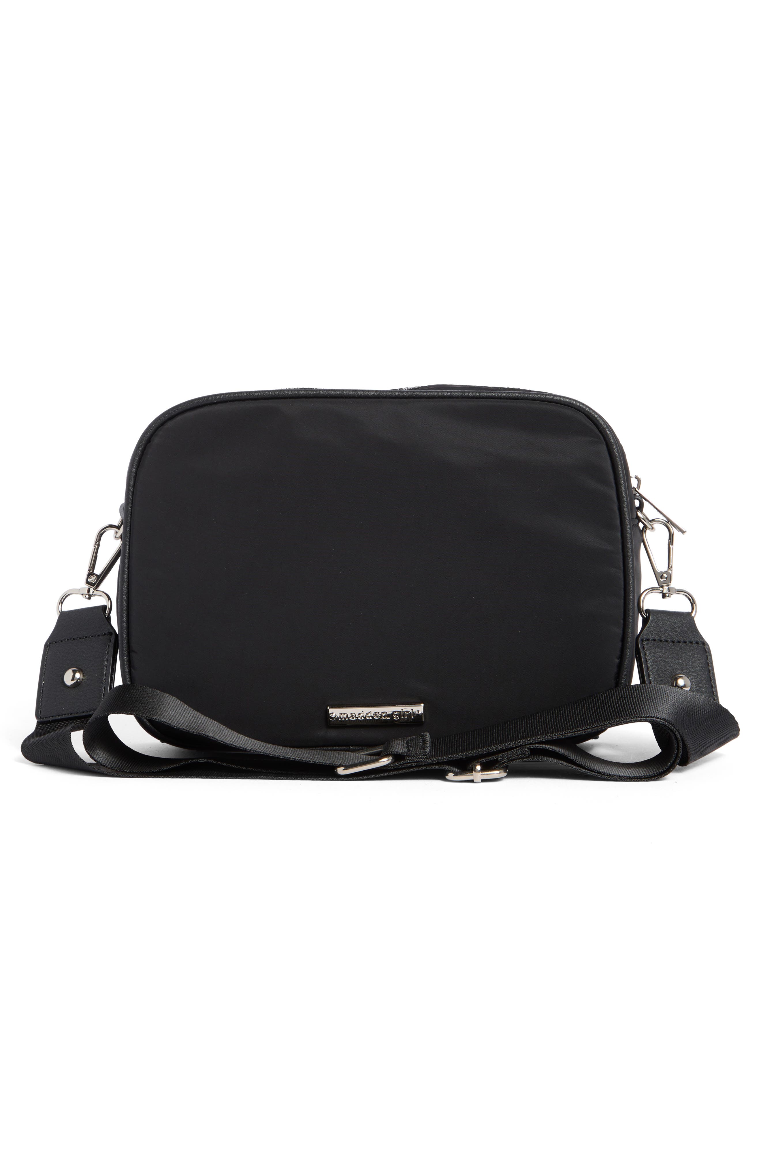 Madden Girl Woven Camera Crossbody Bag, Alternate, color, Black