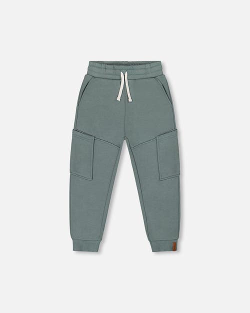 DEUX PAR DEUX DEUX PAR DEUX BOY'S FRENCH TERRY SWEATPANTS WITH SIDE POCKETS GRAYISH TEAL 