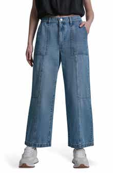High Waist Ankle Wide Leg Utility Jeans