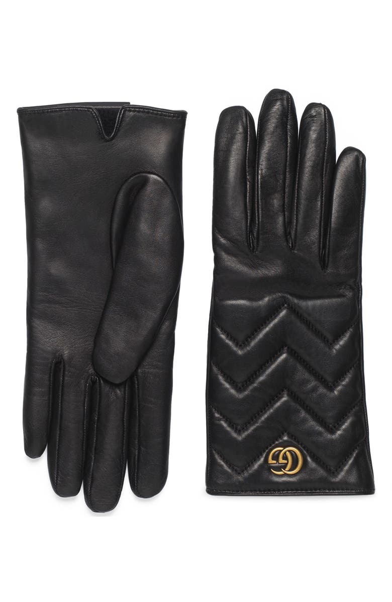 Gucci GG Logo Cashmere Lined Quilted Leather Gloves, Main, color, 