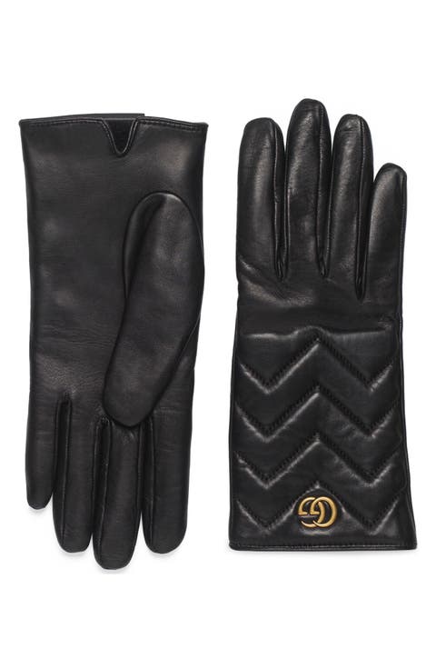 GG Logo Cashmere Lined Quilted Leather Gloves