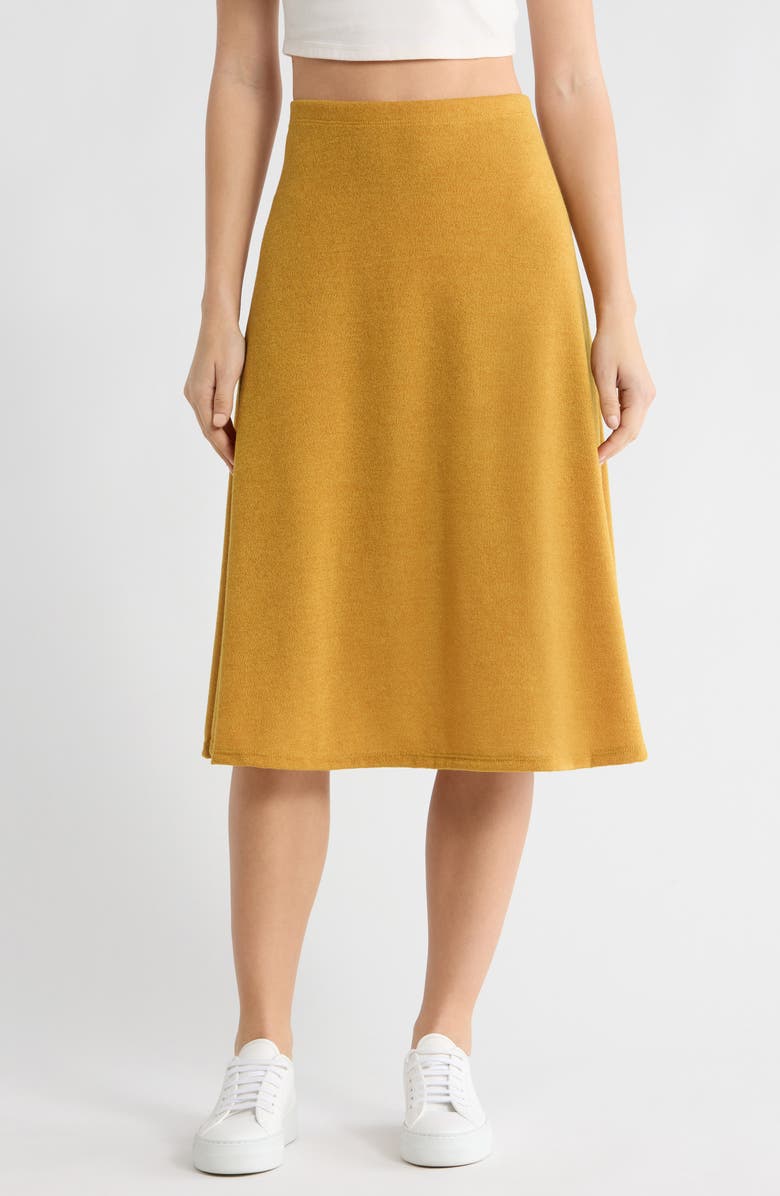 GO COUTURE Flared Midi Skirt, Main, color, Mustard