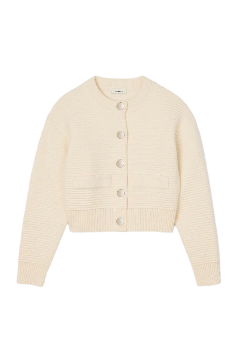 SANDRO Textured knit cardigan, Alternate, color, Ecru