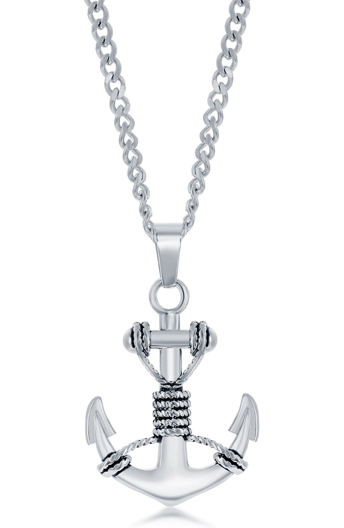 BLACKJACK Men's Oxidized Anchor Pendant Necklace